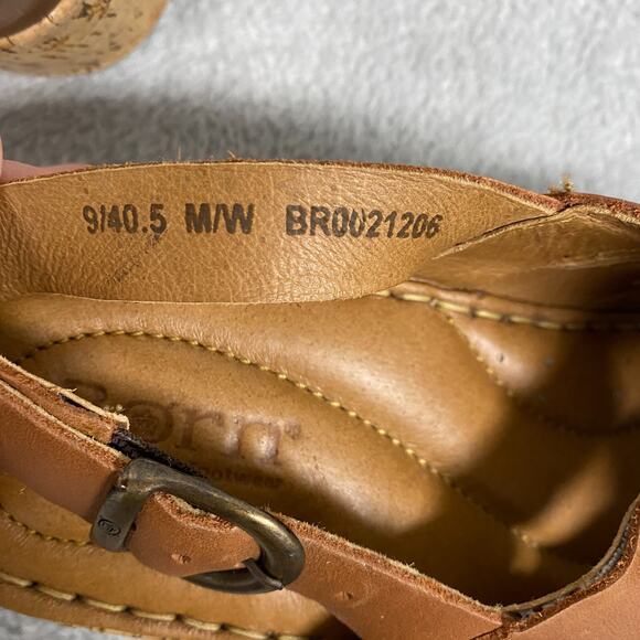 Born Sandals Womens 9 M Brown Tan Laila Leather Woven Strappy Cork Wedge Buckle - Picture 12 of 13